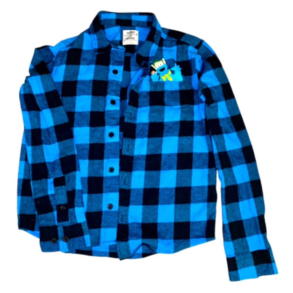Cookie Monster Blue Plaid Button Up Shirt